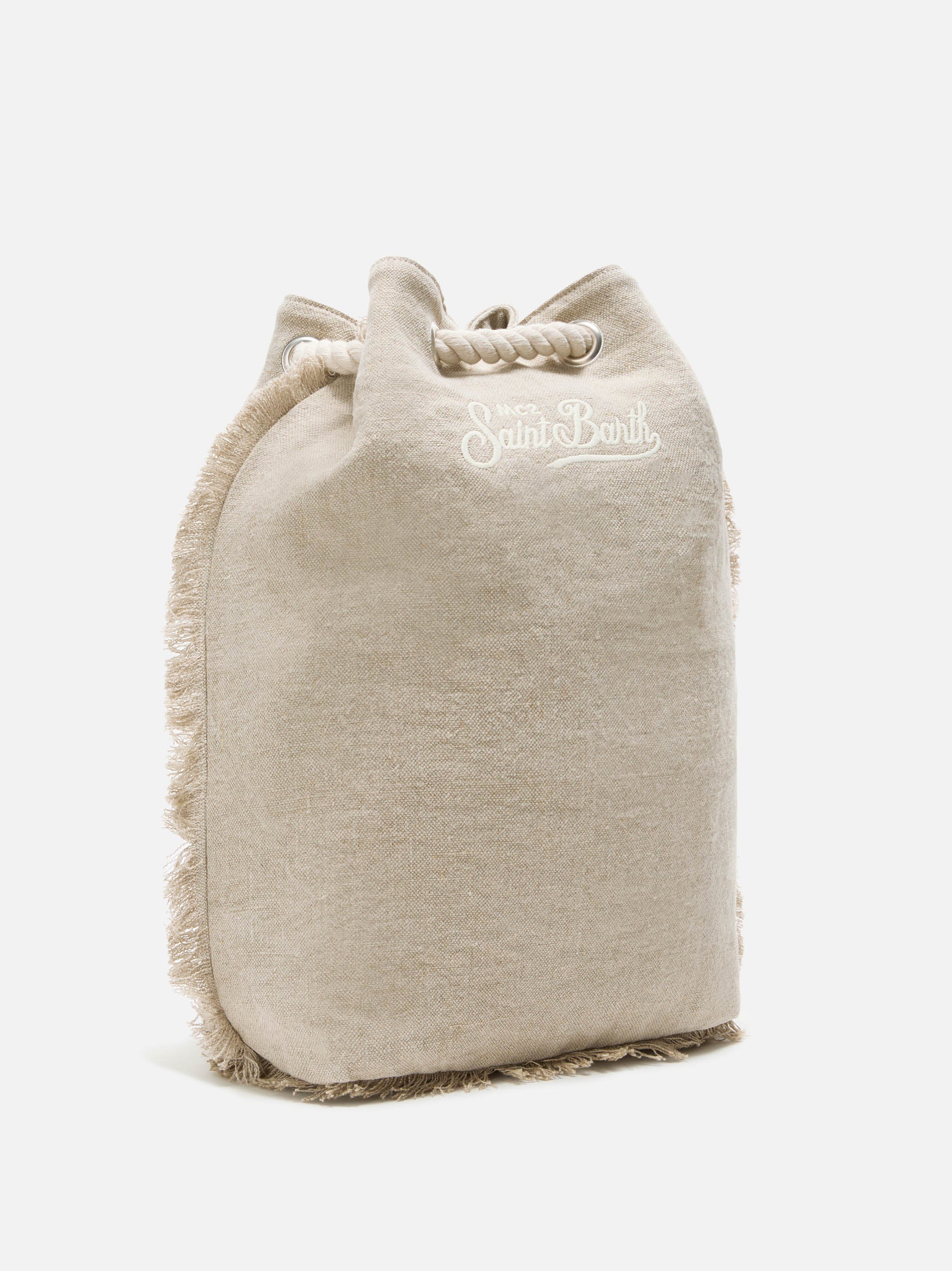Boat beige linen backpack with printed logo - Image 3