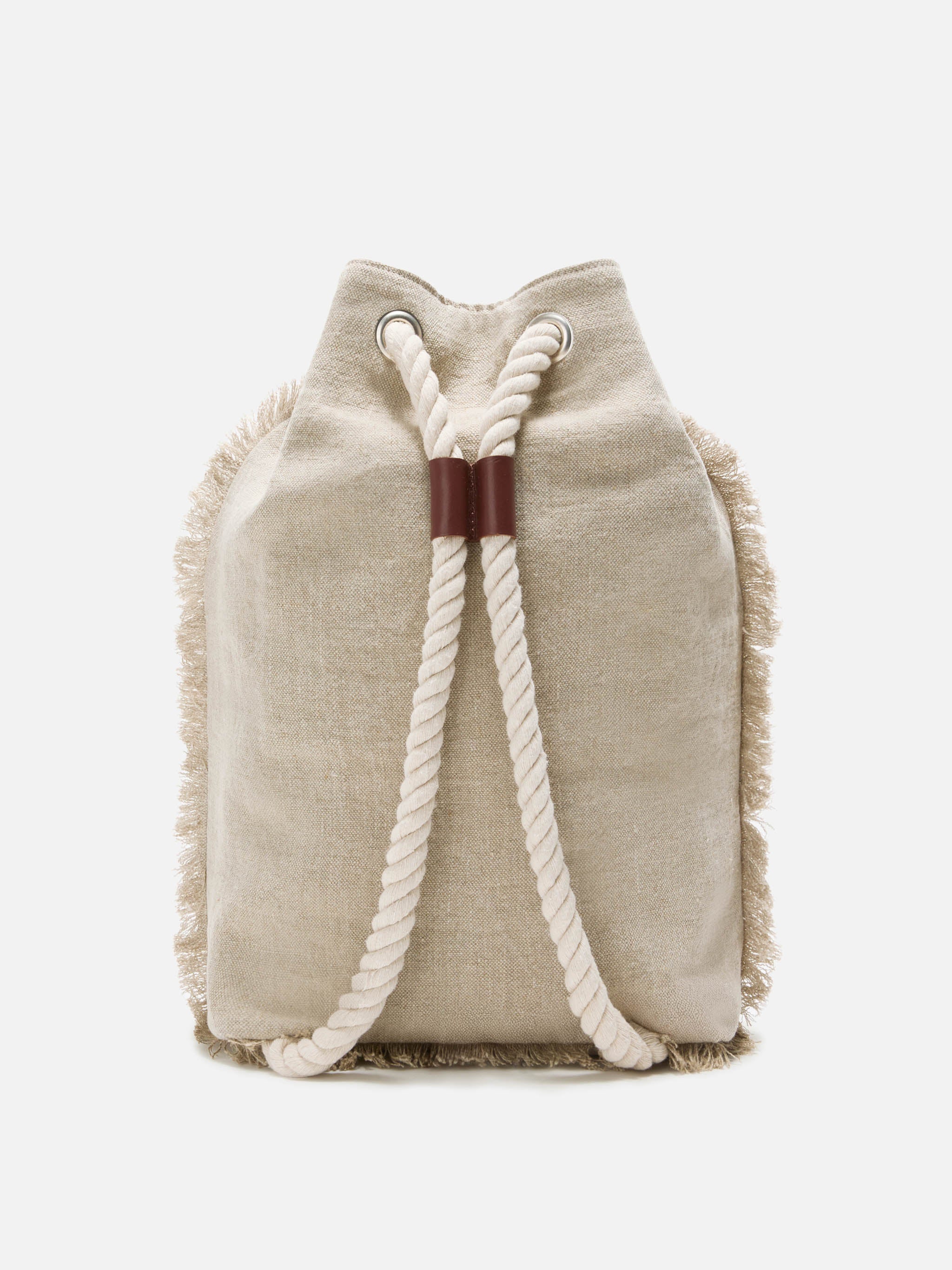 Boat beige linen backpack with printed logo - Image 4