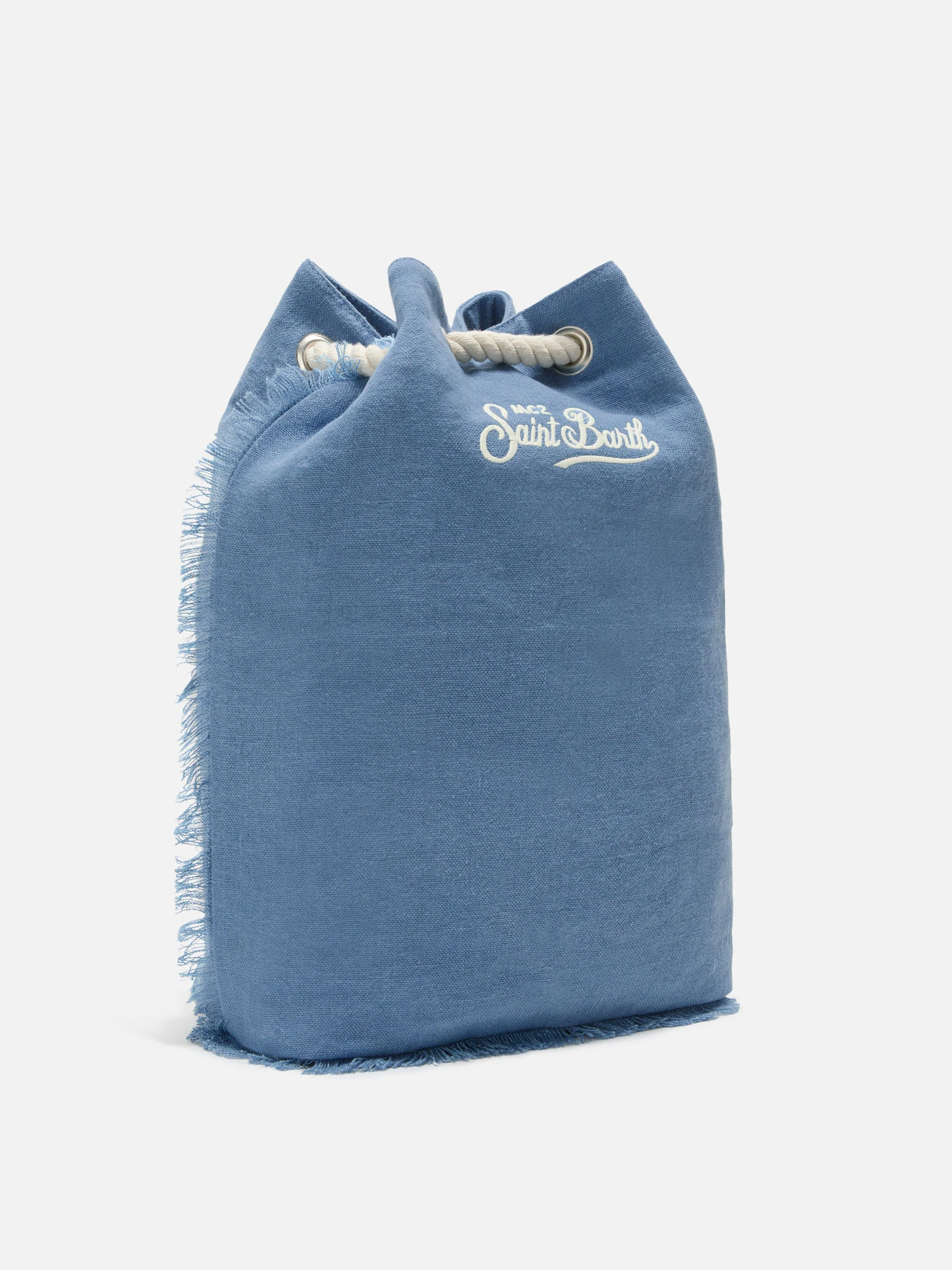 Boat blue linen backpack with printed logo - Image 3