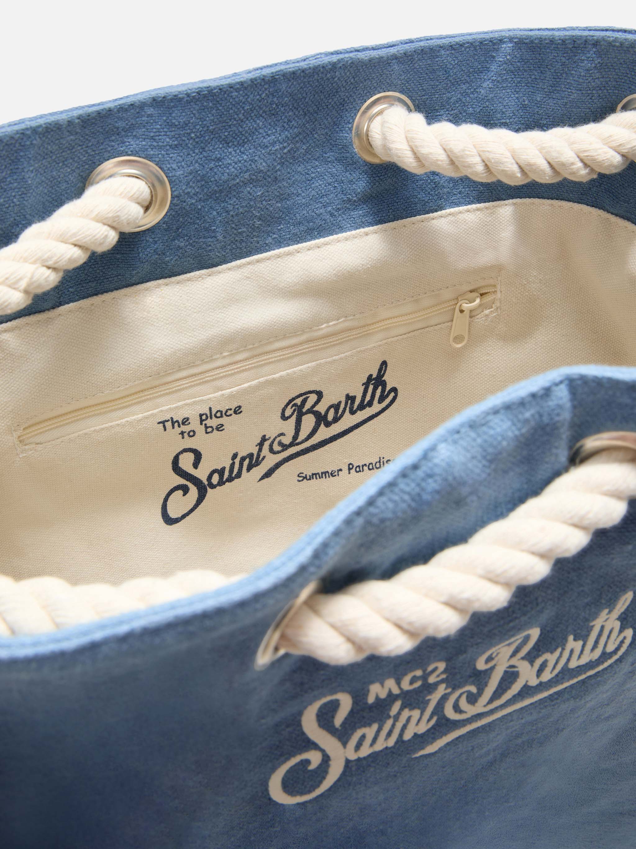 Boat blue linen backpack with printed logo - Image 5