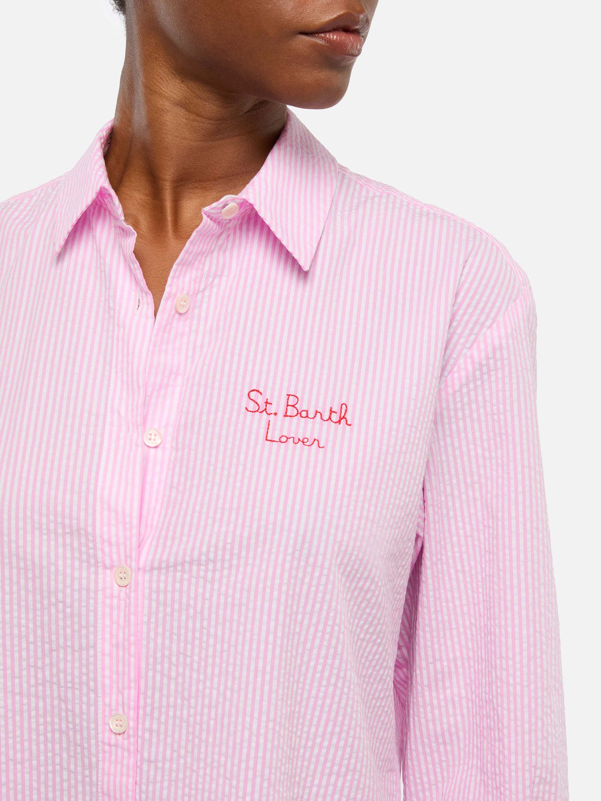 Brigitte striped seersucker shirt with Snoopy print - Image 3