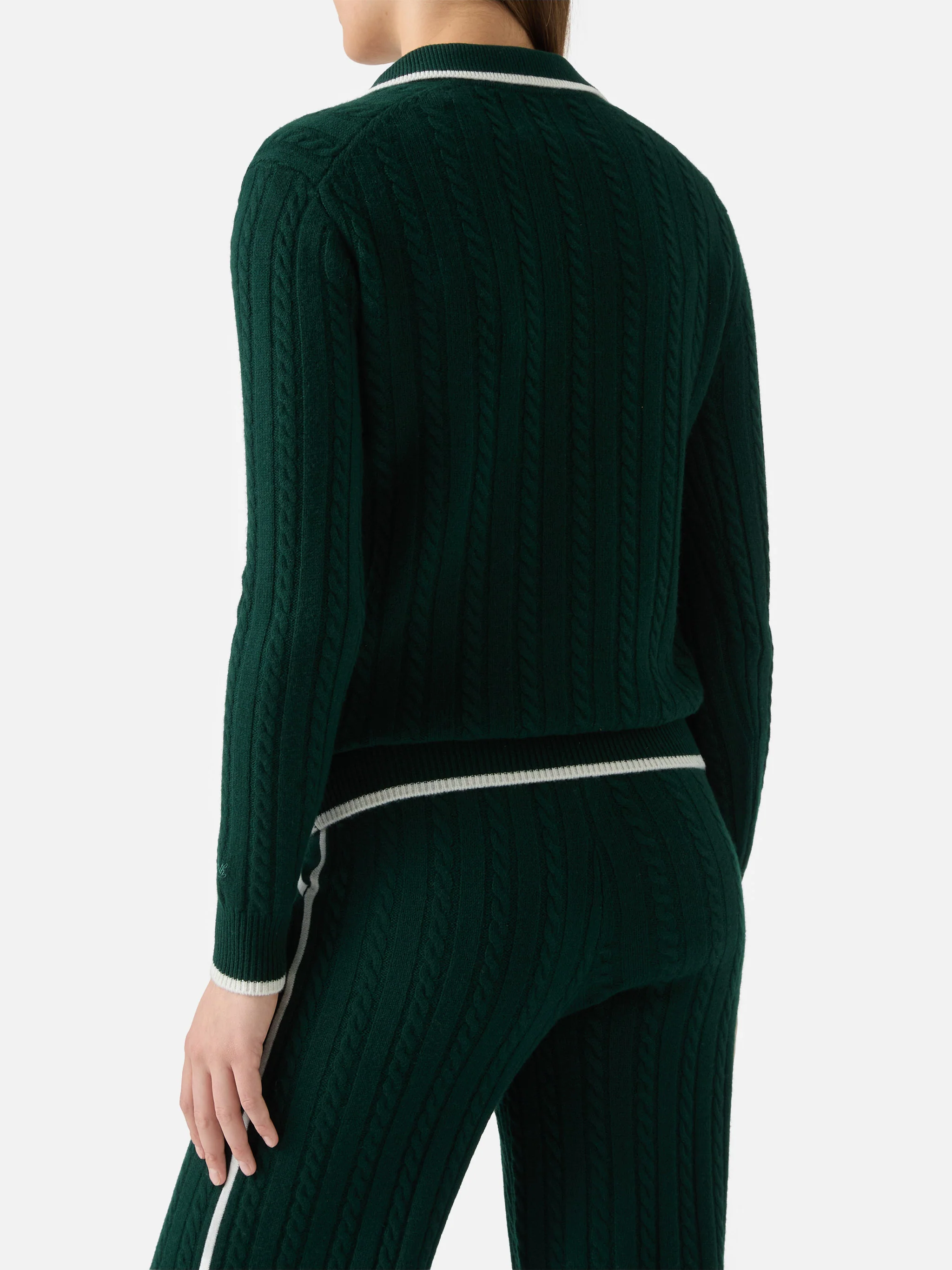 Clichy cable-knit wool polo in British green - Image 4