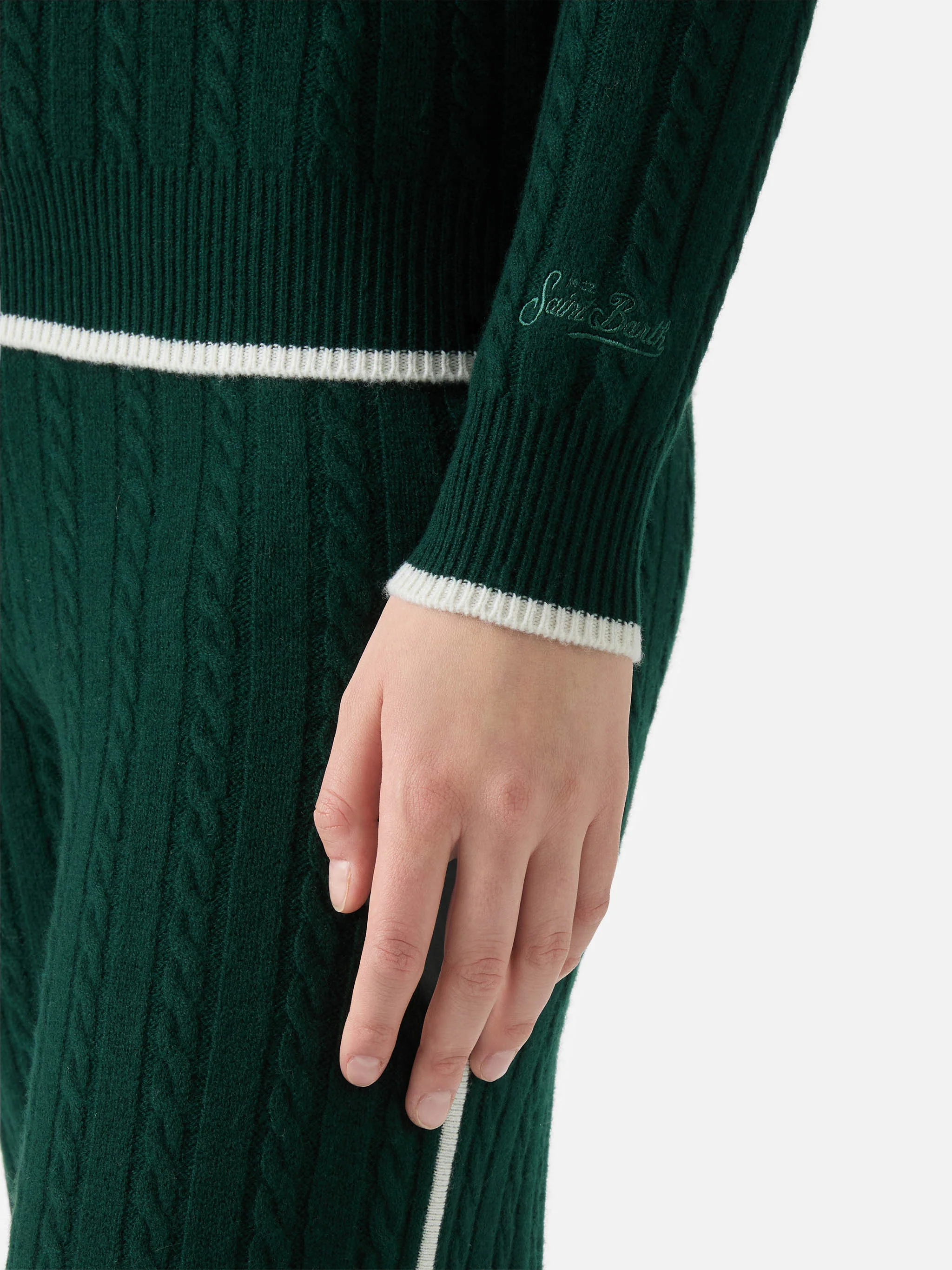 Clichy cable-knit wool polo in British green - Image 5