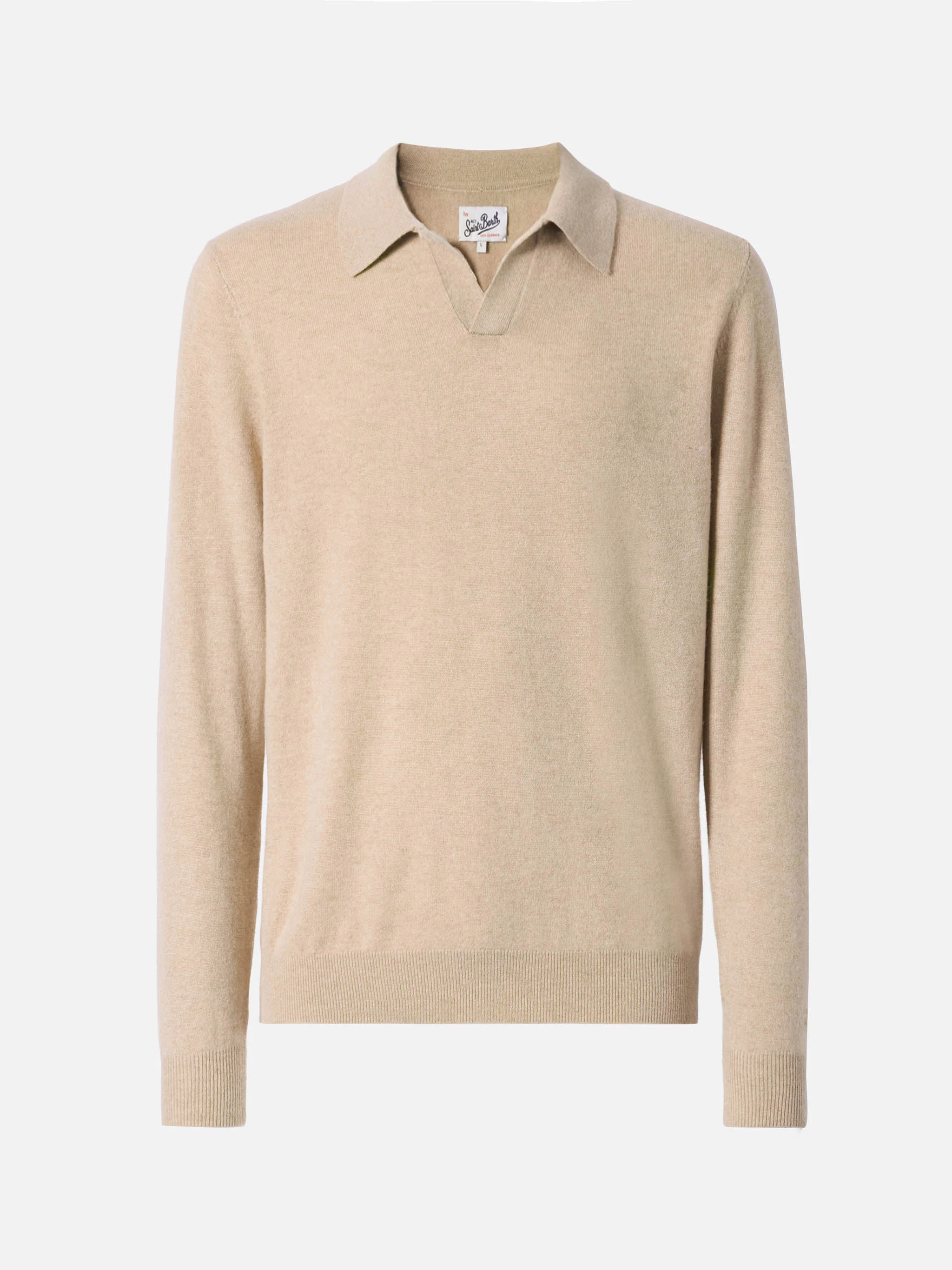Covent cashmere knit polo in beige - Image 5