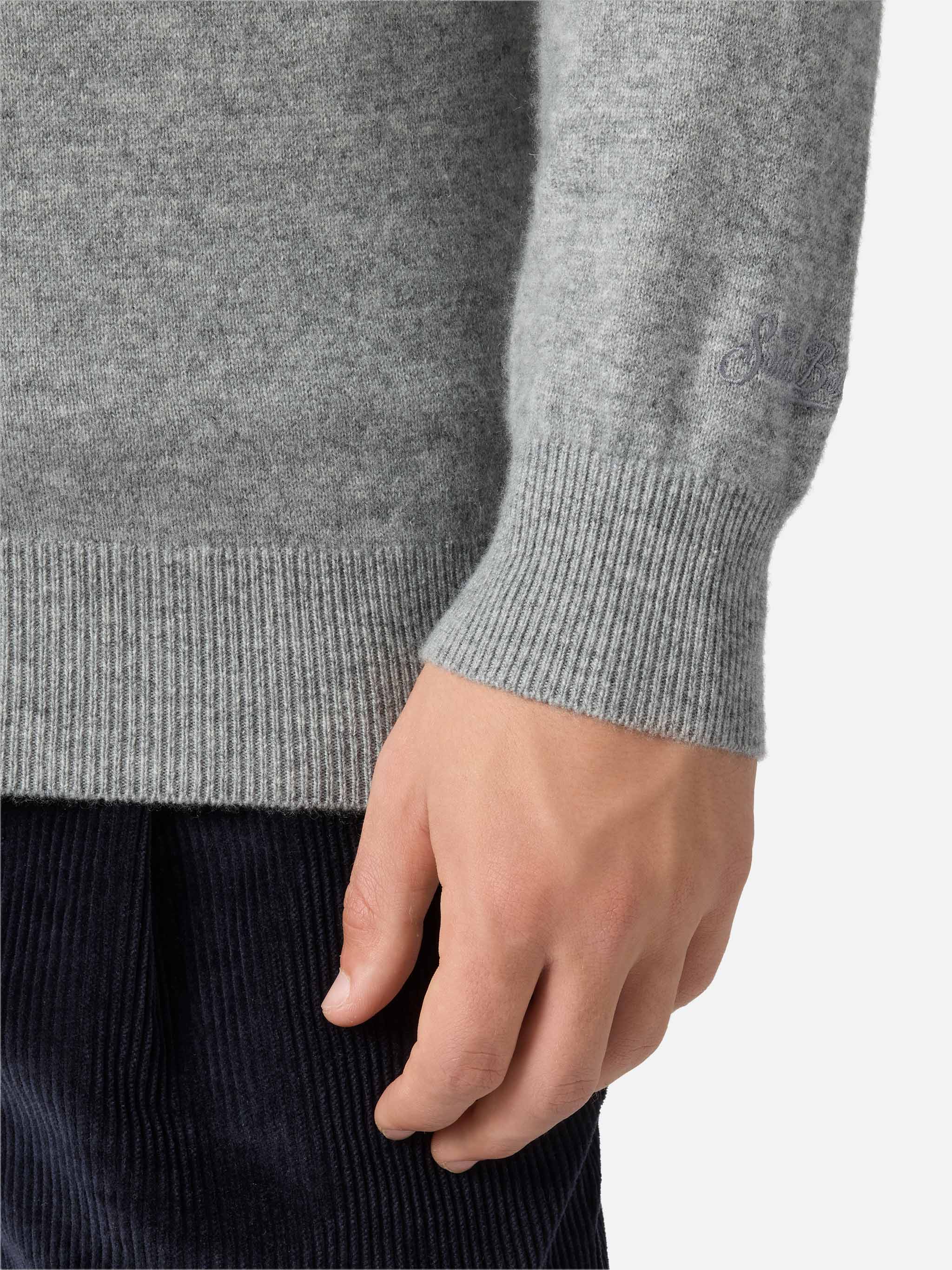 Covent cashmere knit polo in melange grey - Image 4