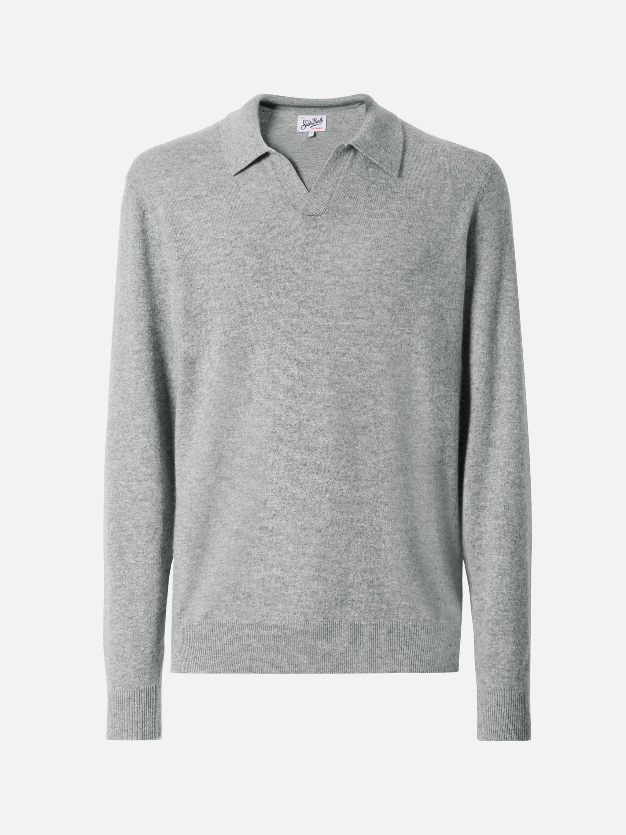 Covent cashmere knit polo in melange grey - Image 5